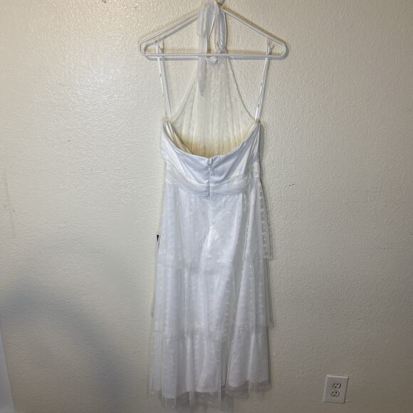 NEW Lulus Positively Precious White Floral Mesh Tiered Halter Midi Dress Lg NWT - Picture 11 of 11